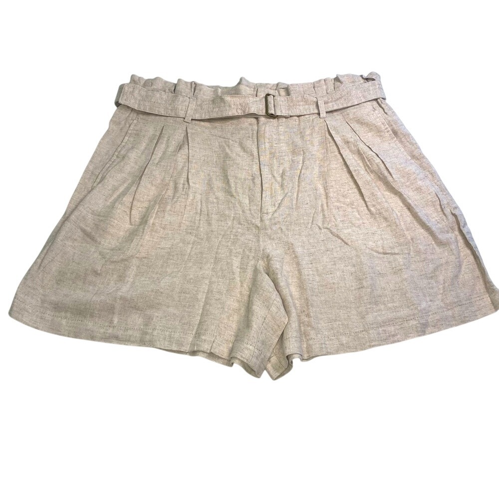 NWT Banana Republic Paperbag Waist Tan Linen Blend Chino Shorts Belt Pockets 16